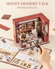 Robotime Honey Dessert Talk display cabinets showcase desserts in style.
