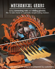 ROBOTIME LK802 Viking Dragon Ship dragon-ridge-light adds dramatic glow.