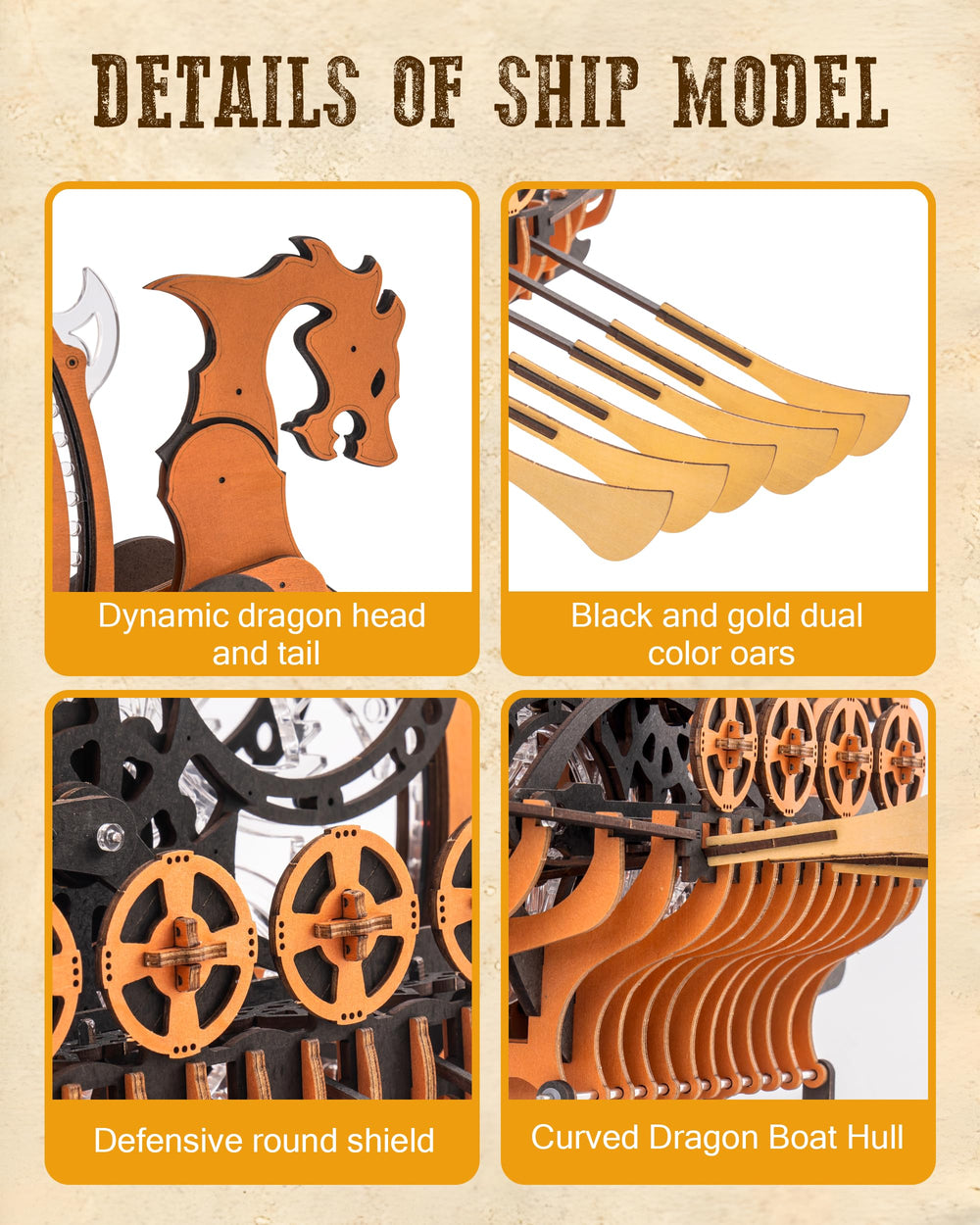 ROBOTIME LK802 Viking Dragon Ship gloss-finish enhances display appeal.