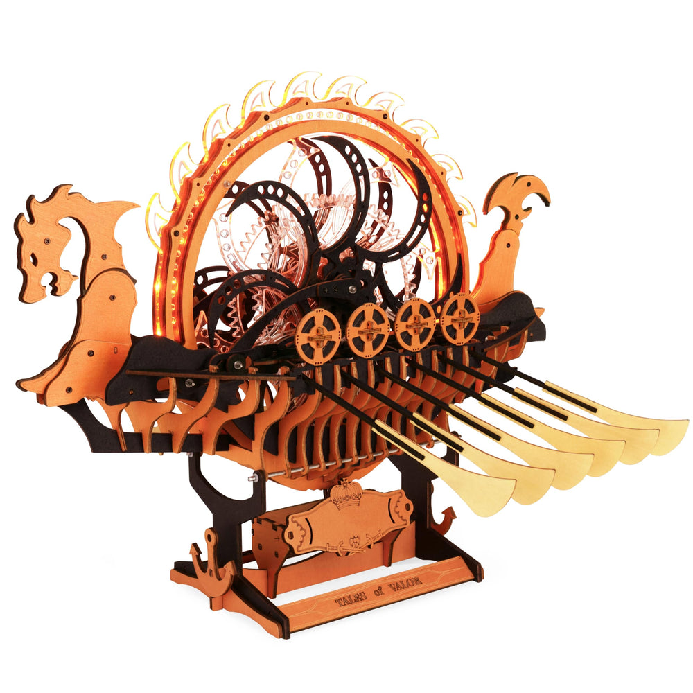 ROBOTIME LK802 Viking Dragon Ship hull detail shows sturdy frame and authentic lines.