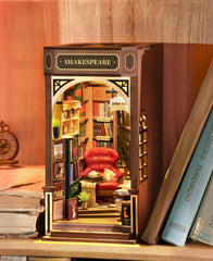ROBOTIME miniature bookstore interior adds ambience and storytelling flair to desks.