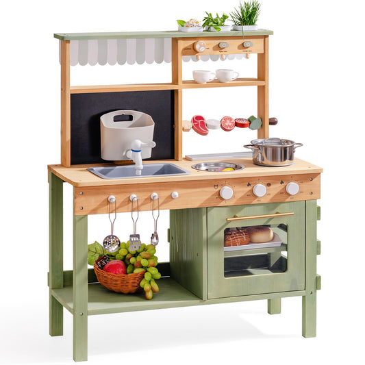 ROBOTIME Mud Kitchen outdoor sink supports hands-on washing and pretend cooking.