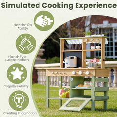 ROBOTIME Mud Kitchen water play adds washing and pouring practice in outdoor fun.