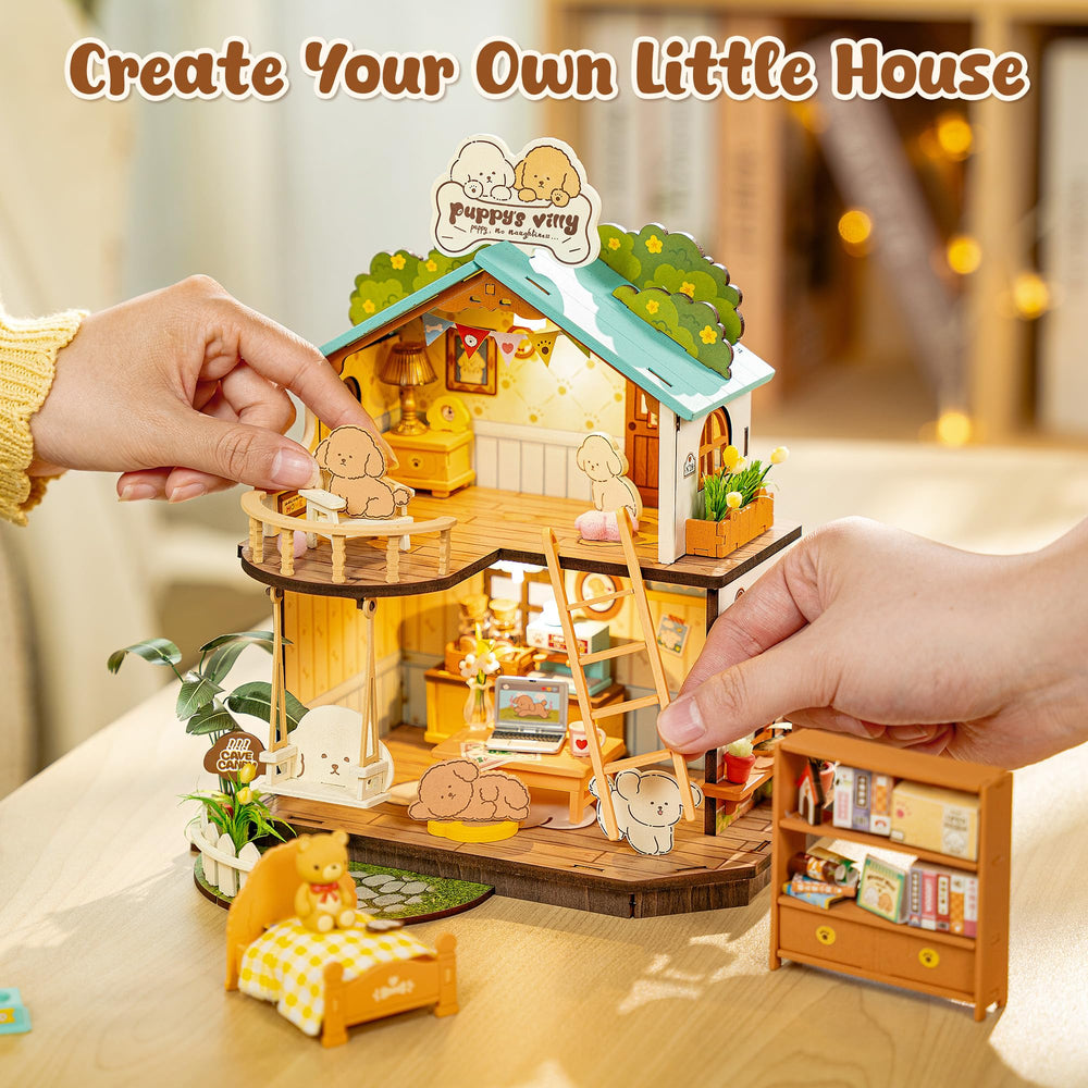 ROBOTIME Puppy's Cozy Villa gift-ready box for a thoughtful present