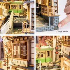ROBOTIME Sakura Tram shelf display idea shows compact craft decor.