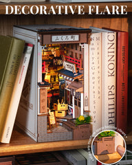 Robotime Sakura Wine Alley book nook display on a stylish shelf
