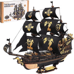 Robotime Seahorse 3D puzzle deck detail enhances maritime display and tactile satisfaction.