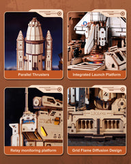 ROBOTIME Space Shuttle LED light effects enhance nighttime desk display.