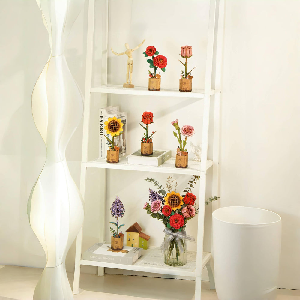 ROBOTIME Sunflower 3D puzzle living room view, ideal desk decor.