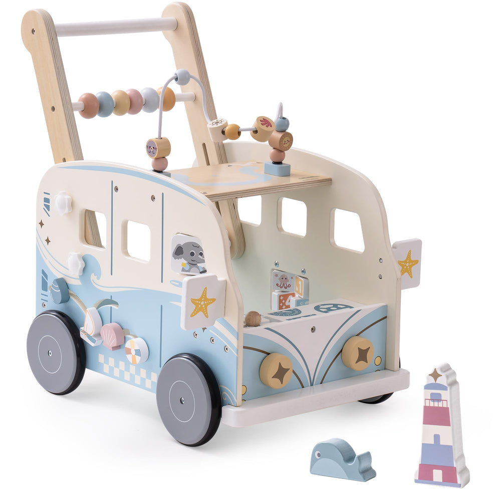 Robotime Vacation Bus Walker in playroom demonstrates versatile home use