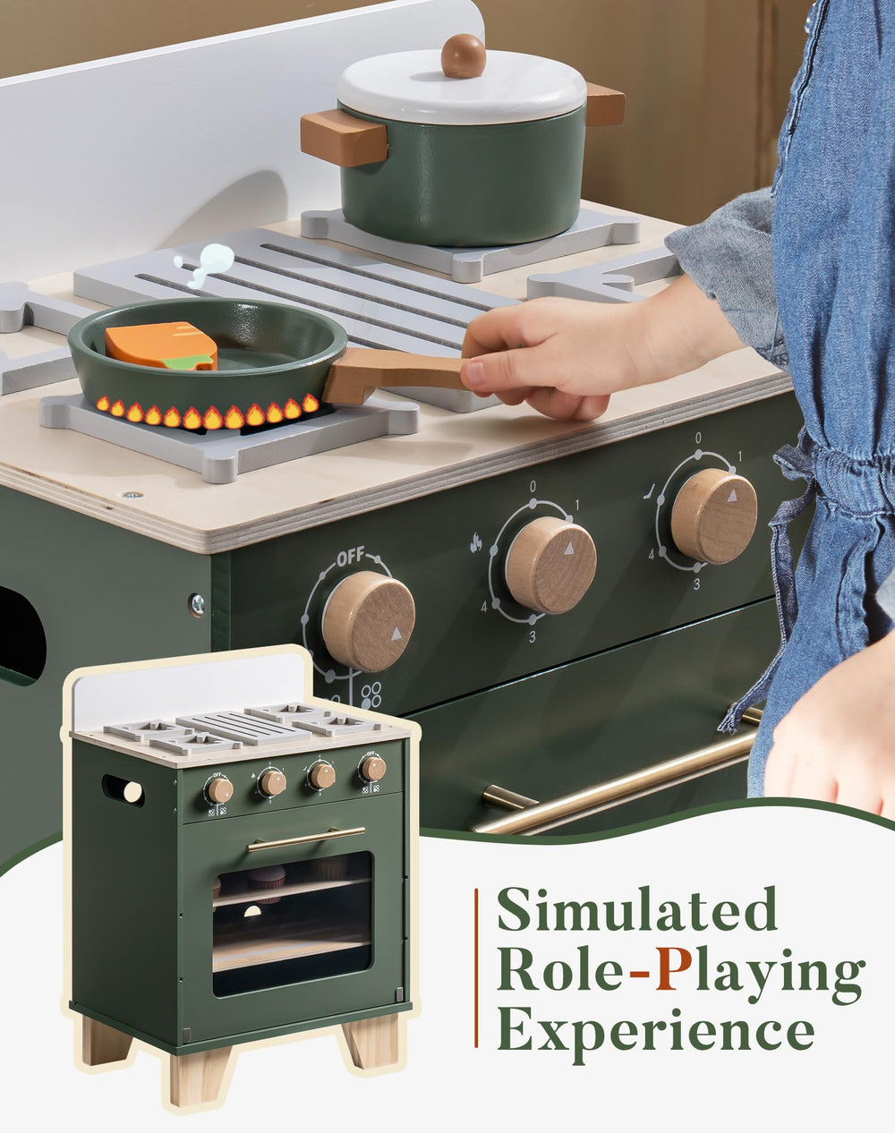 Robotime vintage green oven side detail highlights durable metal hardware.