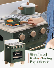 Robotime vintage green oven side detail highlights durable metal hardware.