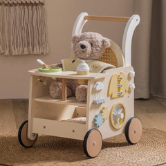 Robotime wooden baby walker shows multifunctional design for early learning and play.