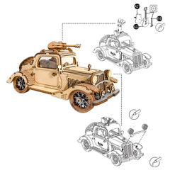 ROBOTIME wooden car model display stand showcases finished craft.