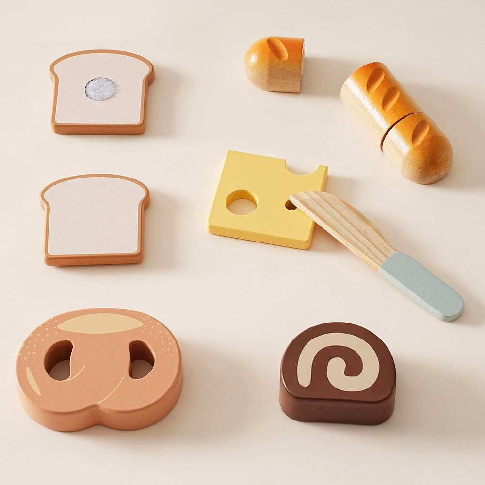 ROBOTIME wooden fruits and vegetables showcase colorful, safe pretend food for kitchen role play.