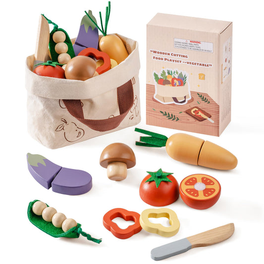ROBOTIME wooden vegetables for cutting promote imaginative play and fine motor skills.