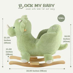 Wood rails and soft fabric provide sturdy, comfortable play on the Rock My Baby rocking horse.