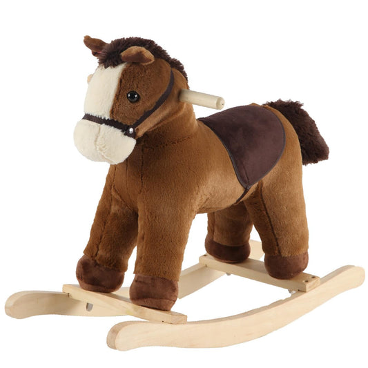 Rock My Baby rocking horse with dark brown velvet body for soothing playtime.