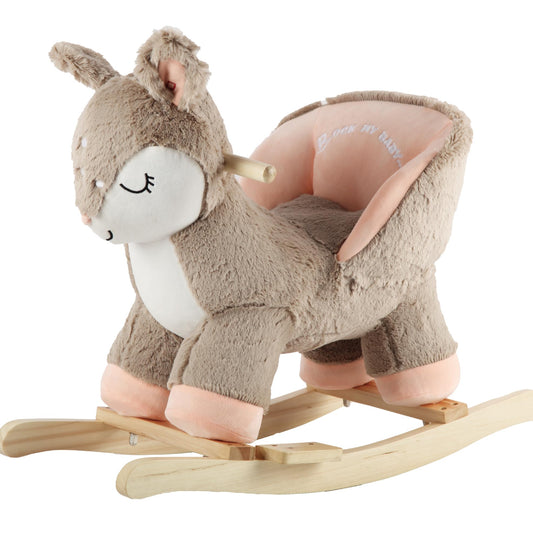 Rock My Baby pink deer chair rocking horse for gentle playtime.