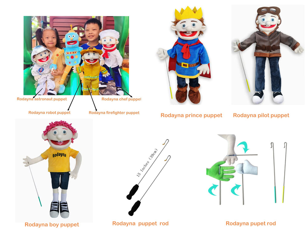 Rodayna includes a 15 inch metal puppet rod for precise mouth control