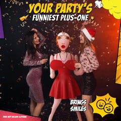 RODMONT party photo backdrop featuring the inflatable doll for memorable shots.