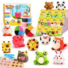 Roewioka air dry clay 12 animal boxes with vibrant colors for creative kids' projects.