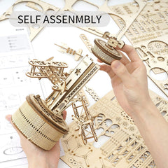 ROKR aircraft model kit with laser-cut plywood pieces, glue-free building.