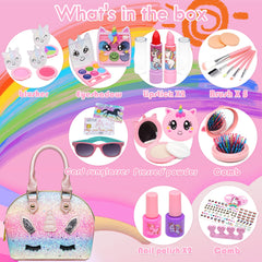 ROKKES 25-piece play makeup kit for kids with a handbag for on-the-go fun