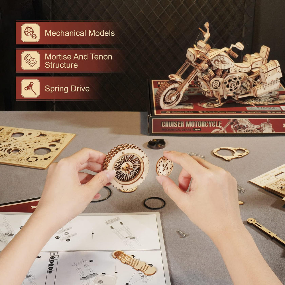 ROKR 3D motorcycle puzzle damping mechanism detail supports smoother assembly.