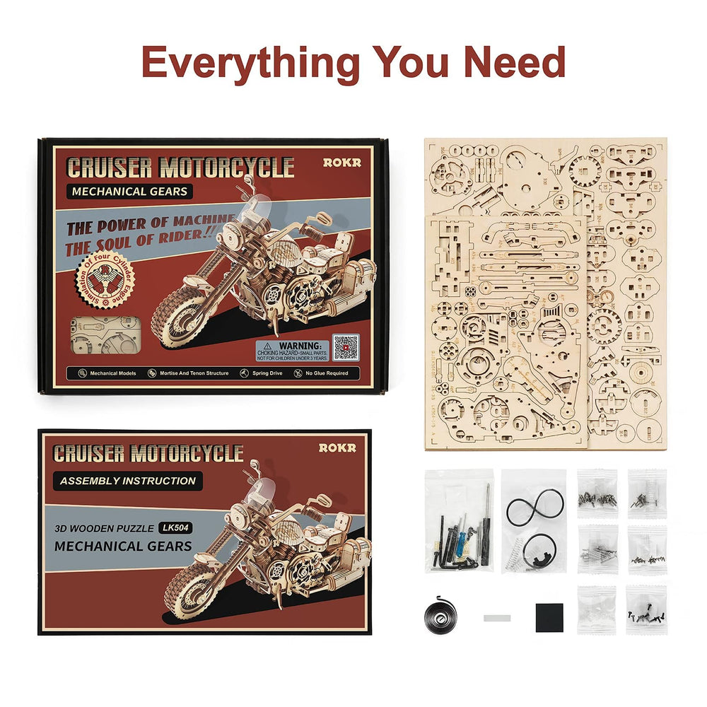 ROKR 3D motorcycle puzzle handlebars turn up to 30 degrees for poseability.