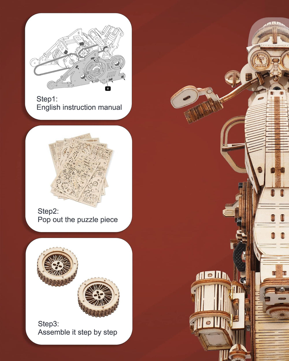 ROKR 3D motorcycle puzzle instruction booklet aids beginners.