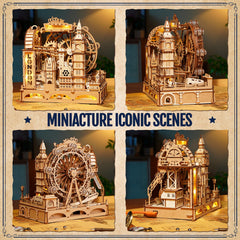 ROKR 3D puzzle Big Ben chime shot illustrates marble-triggered chime.
