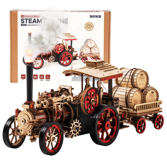 ROKR 3D puzzle electric steam locomotive body for hands-on DIY learning and nostalgia.