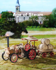 ROKR 3D puzzle electric steam locomotive trailer for assembly practice and display.