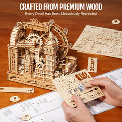 ROKR 3D puzzle Laser-cut assembly steps emphasize durable mortise-tenon fit.
