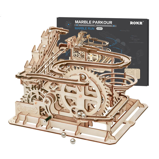 ROKR 3D marble run assembly showcasing synchronized gears for a satisfying hands-on challenge.