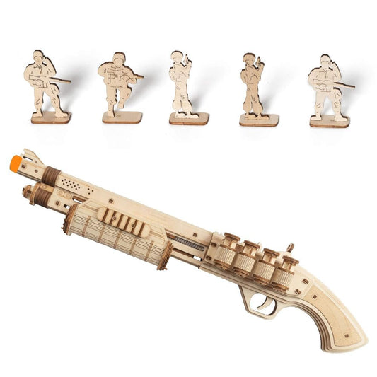 ROKR 3D shotgun puzzle model assembled, a stimulating brain teaser for adults.