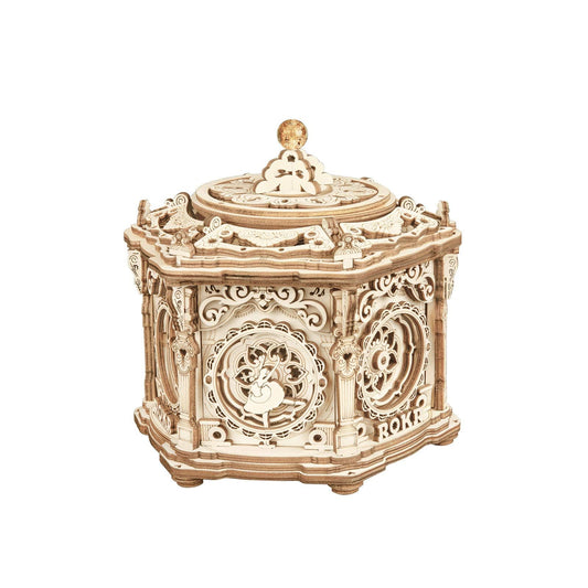 ROKR 3D wooden puzzle music box during assembly for a satisfying DIY decor project.