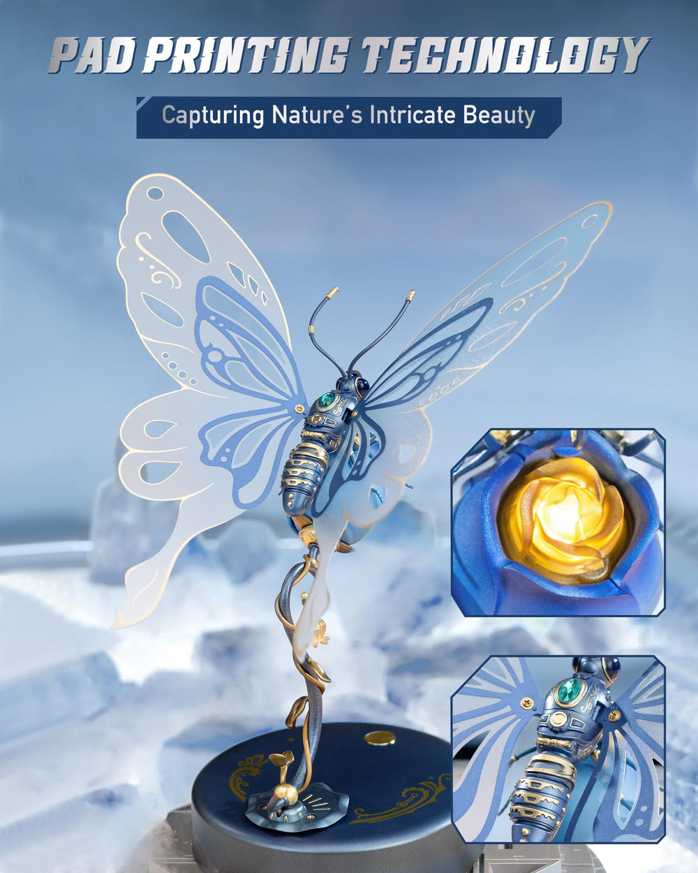 ROKR butterfly gem detail highlights a sparkling back gem for display