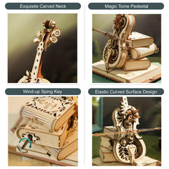ROKR cello bow wind-up mechanism detail for automatic melody during display.