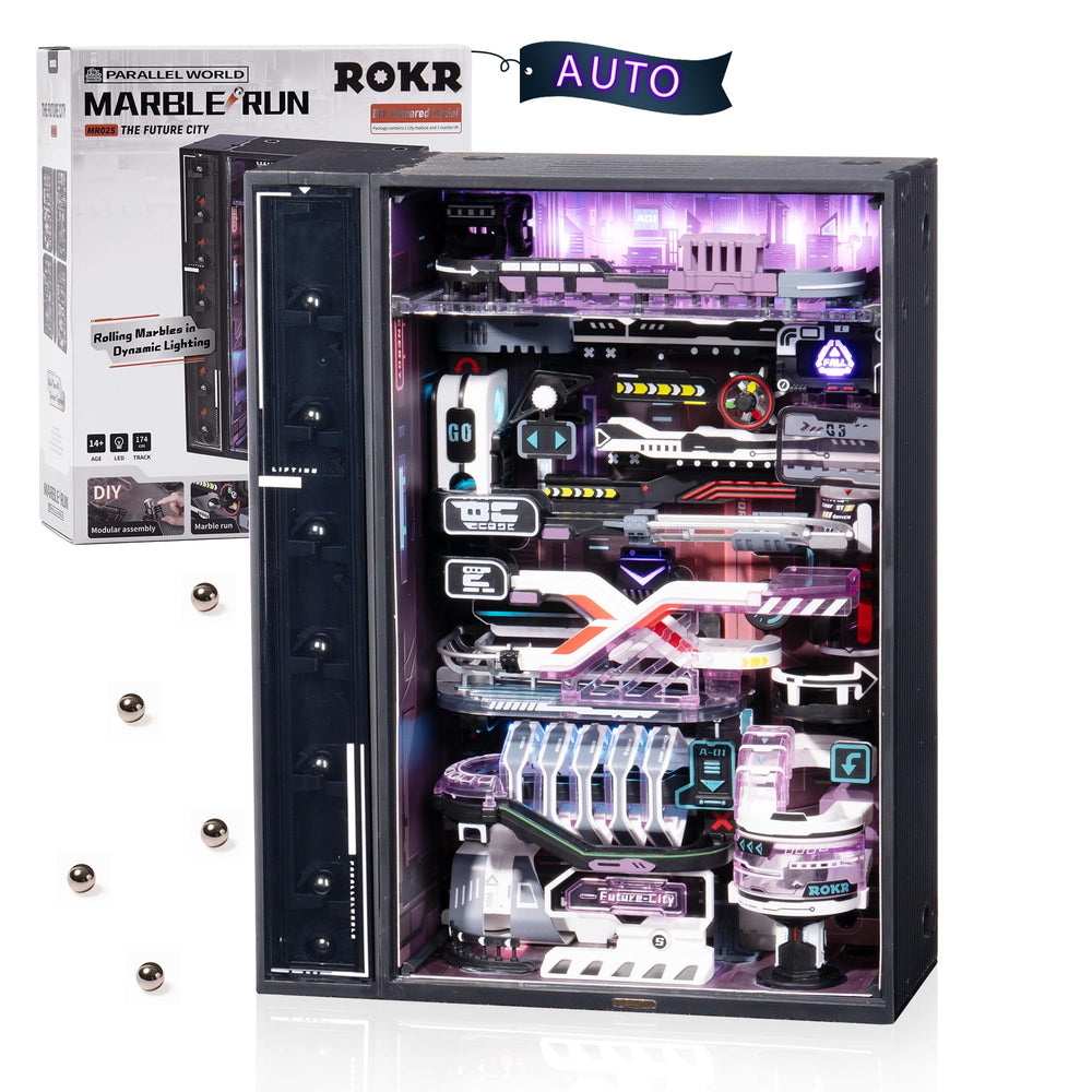 ROKR city module with track offers immersive cyberpunk styling for display and play.