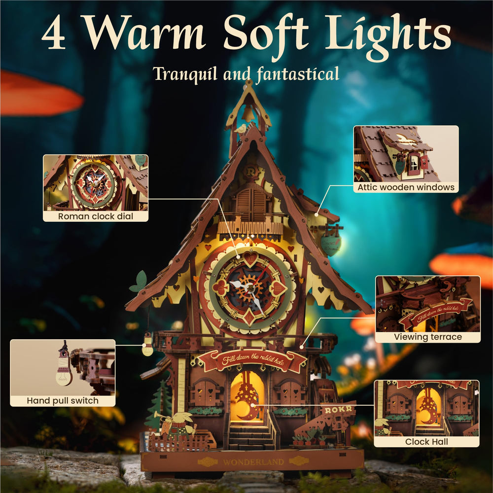 ROKR cuckoo clock puzzle bird emerges during hourly cue