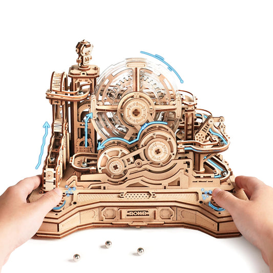 ROKR Gear Ball Challenge side view shows six mechanisms in motion for hands-on exploration.