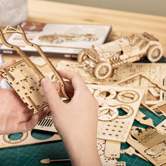 ROKR Grand Prix kit close-up wood texture captures authentic puzzle feel