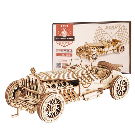 ROKR Grand Prix Car puzzle pieces ready for a tactile, engaging build.