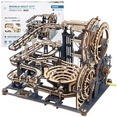 ROKR Marble Night City front view highlights sleek wooden puzzle design for desk display