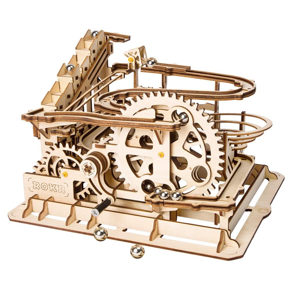 ROKR marble run waterwheel lifter shows engaging motion