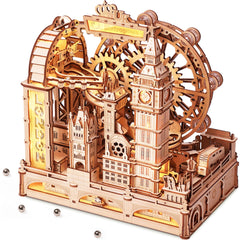 ROKR Marble Travel London kit on desk, intricate 3D puzzle for adults