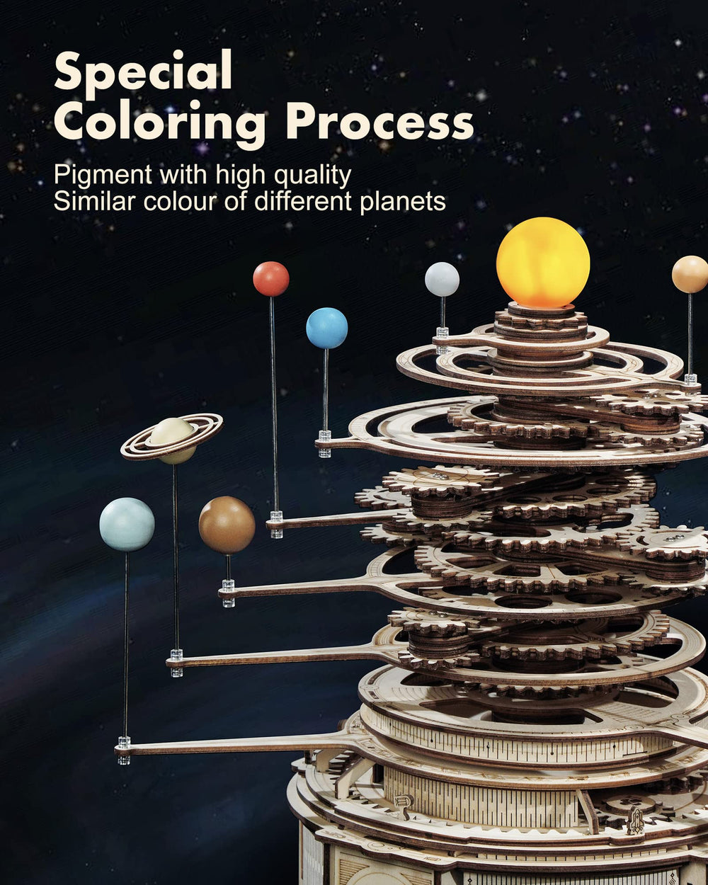 ROKR Orrery eight planets gear system demonstrates orbital motion with precision.