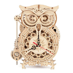 ROKR Owl Clock puzzle front view shows vintage owl design and silent clock mechanism